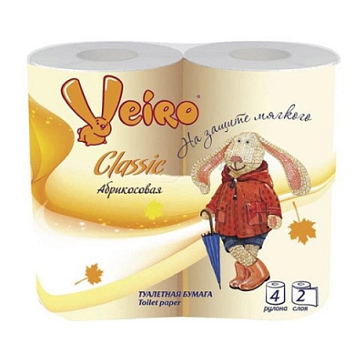 Бумага туалетная Veiro Classic 2-сл 4 рул абрикосовая/ желтая
