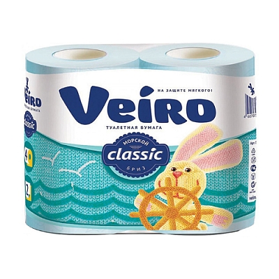 Бумага туалетная Veiro Classic 2-сл 4 рул голубая