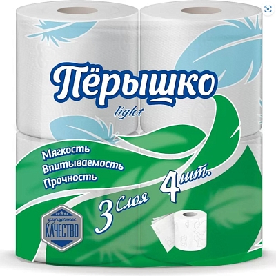 Бумага туалетная Перышко Light 3-сл 4 рул белая