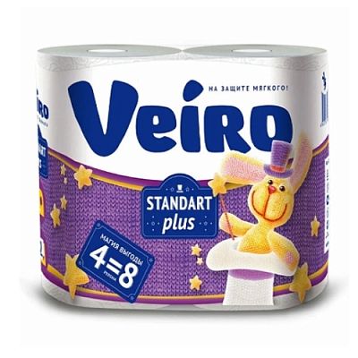 Бумага туалетная Veiro Standart Plus 2-сл 4 рул белый